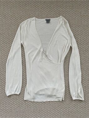 Ann Taylor Cream Wrap Long-Sleeve V-Neck Top